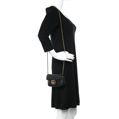 Gucci Calfskin Matelasse Super Mini GG Marmont Shoulder Bag Black 2 of 11