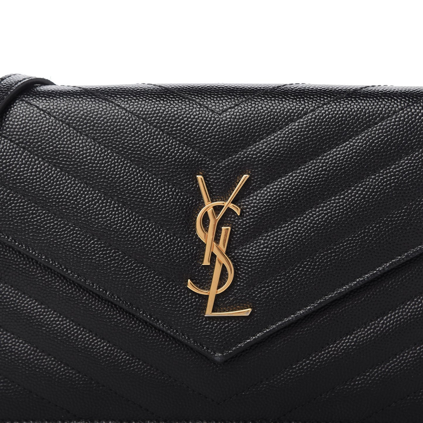 Grain De Poudre Matelasse Chevron Monogram Envelope Chain Wallet Black