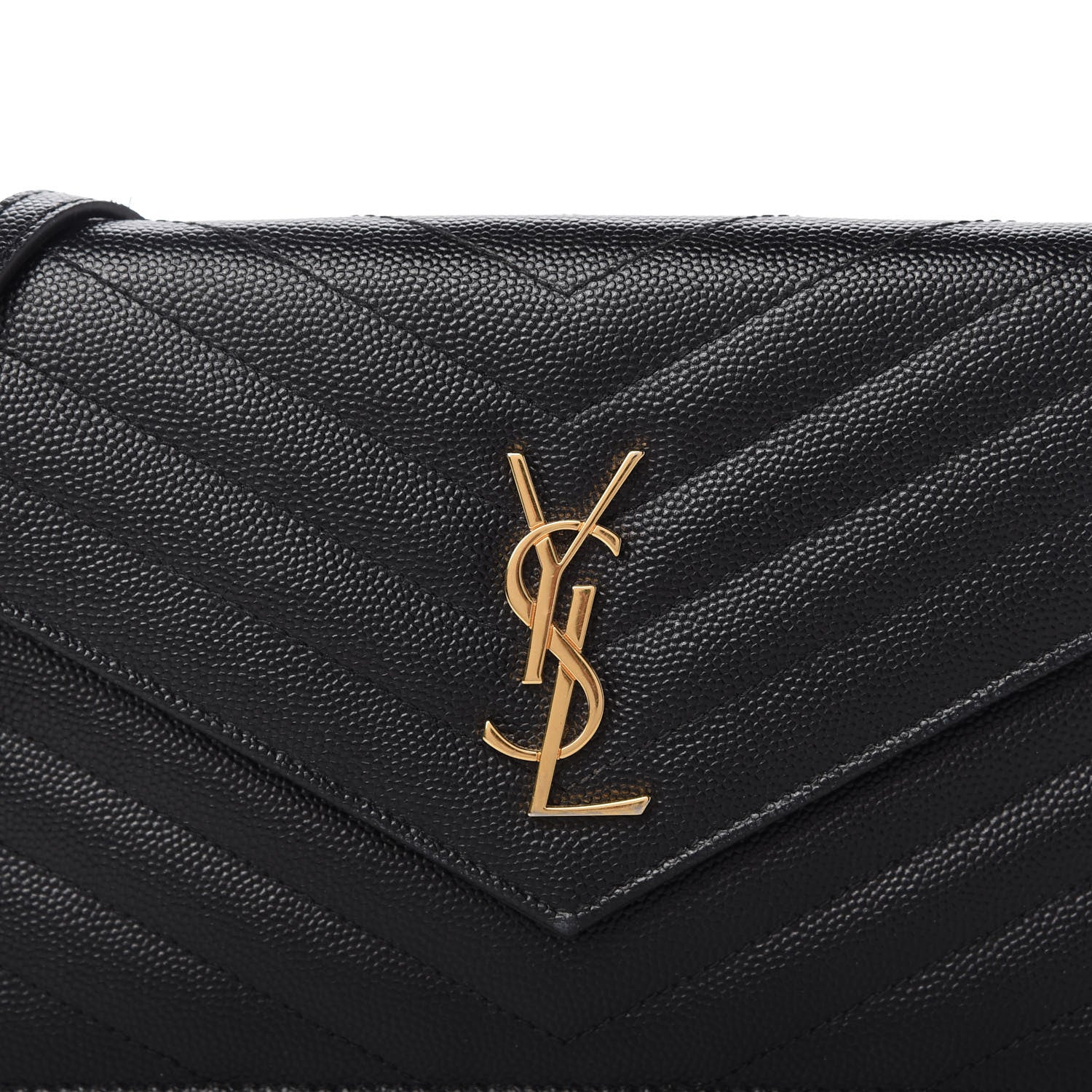 Saint Laurent Grain De Poudre Matelasse Chevron Monogram Envelope Chain Wallet Black 10 of 10
