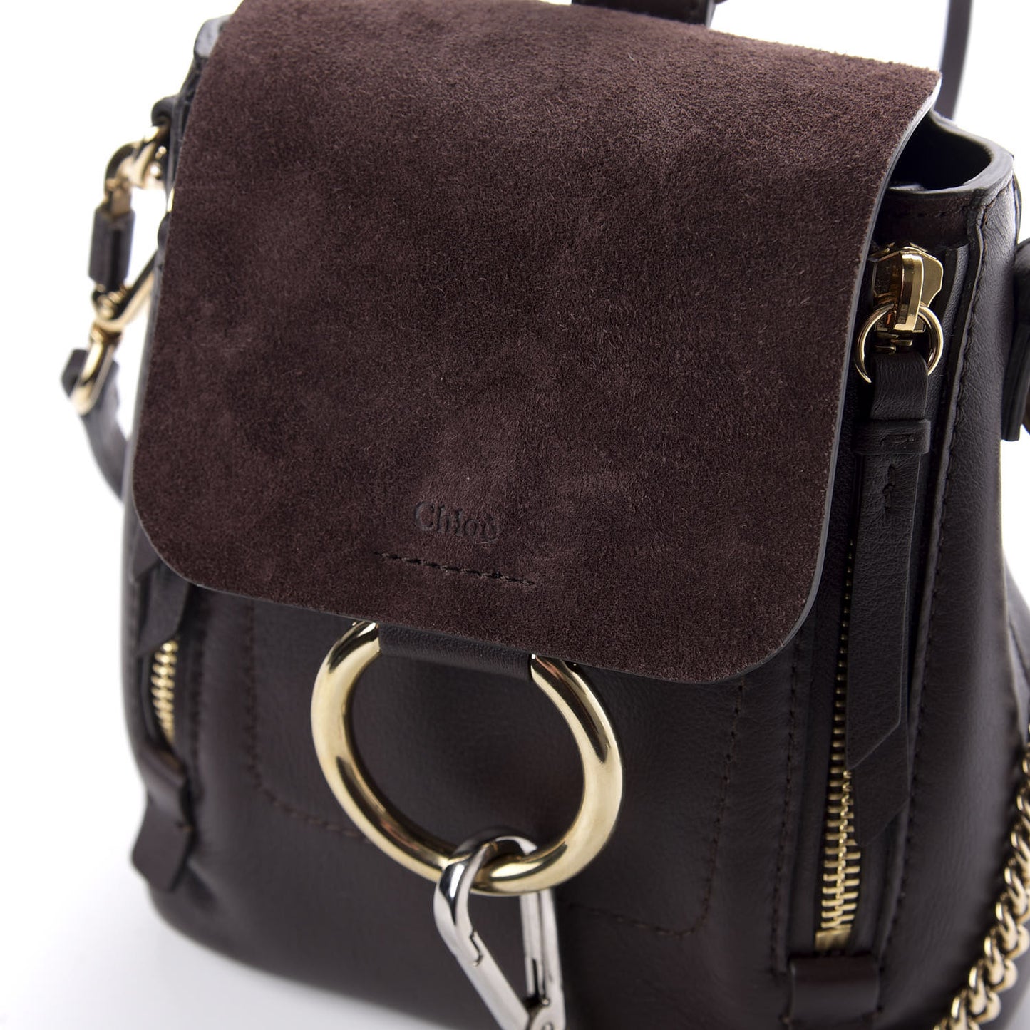 Suede Calfskin Mini Faye Backpack Carbon Brown