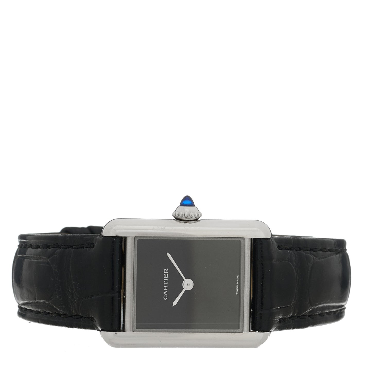 Stainless Steel Alligator 22mm Must de Cartier Tank Quartz Watch Black