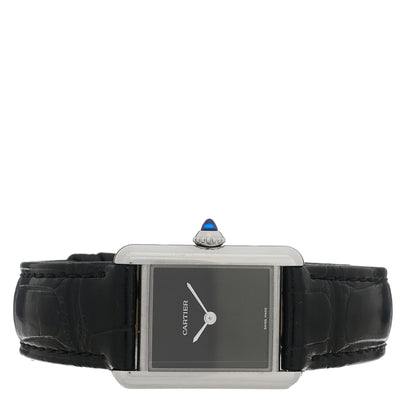 Cartier Stainless Steel Alligator 22mm Must de Cartier Tank Quartz Watch Black 2 of 5