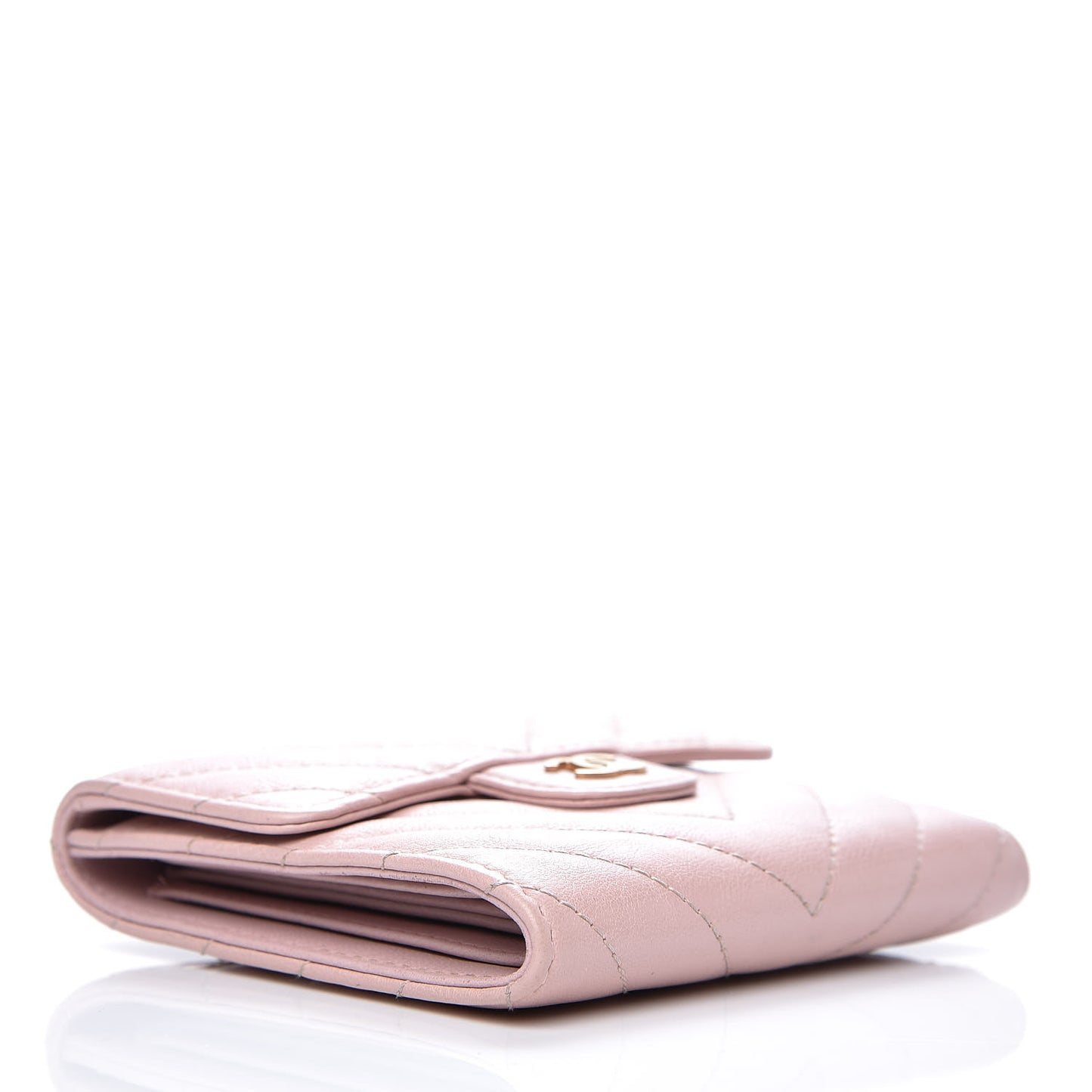 Calfskin Chevron Quilted Compact Flap Wallet Pink