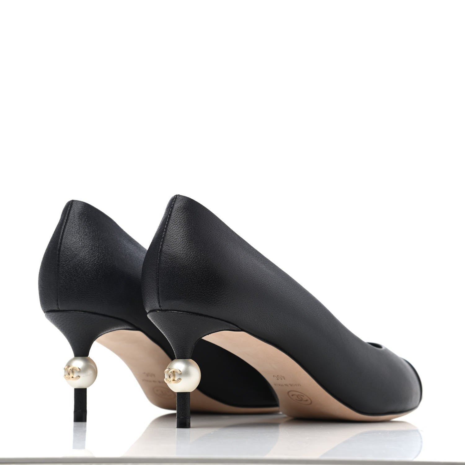Chanel Goatskin Patent Pearl Cap Toe Pumps 40 Black 3 of 4