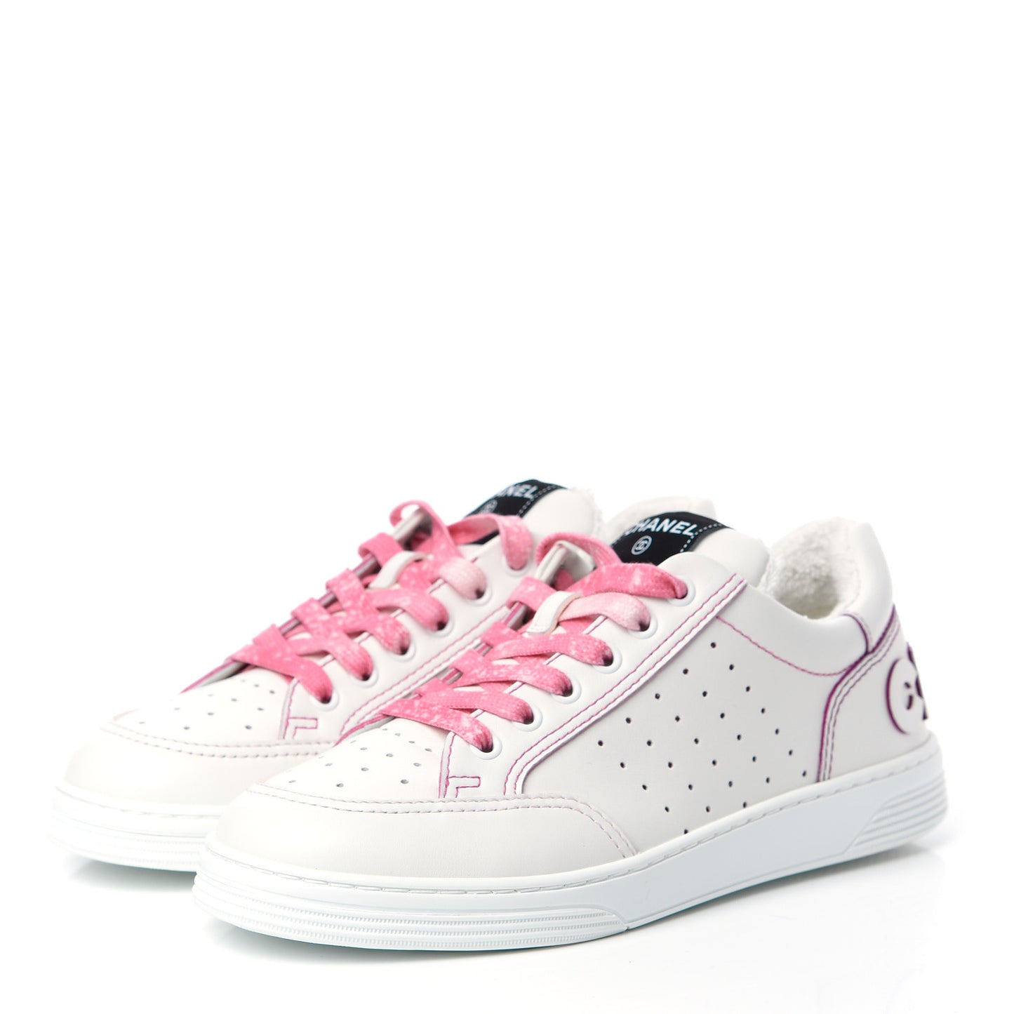 Calfskin Womens Logo Sneakers 38.5 Pink White