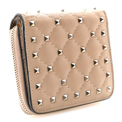 Valentino Garavani Nappa Rockstud Spike Compact Zip Around Wallet Poudre 3 of 9