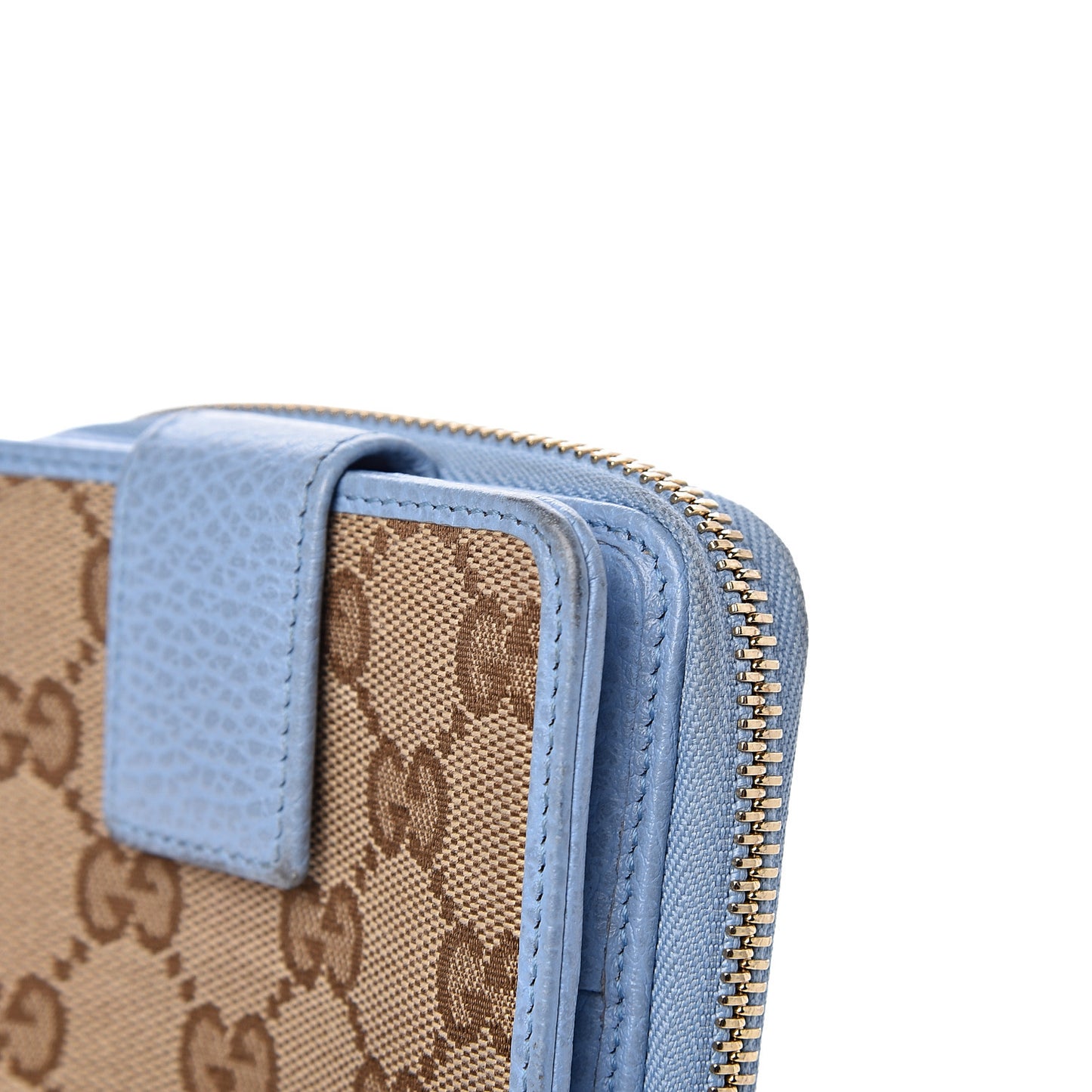 Monogram Dollar Calfskin Zip Around French Flap Wallet Beige Ebony Mineral Blue