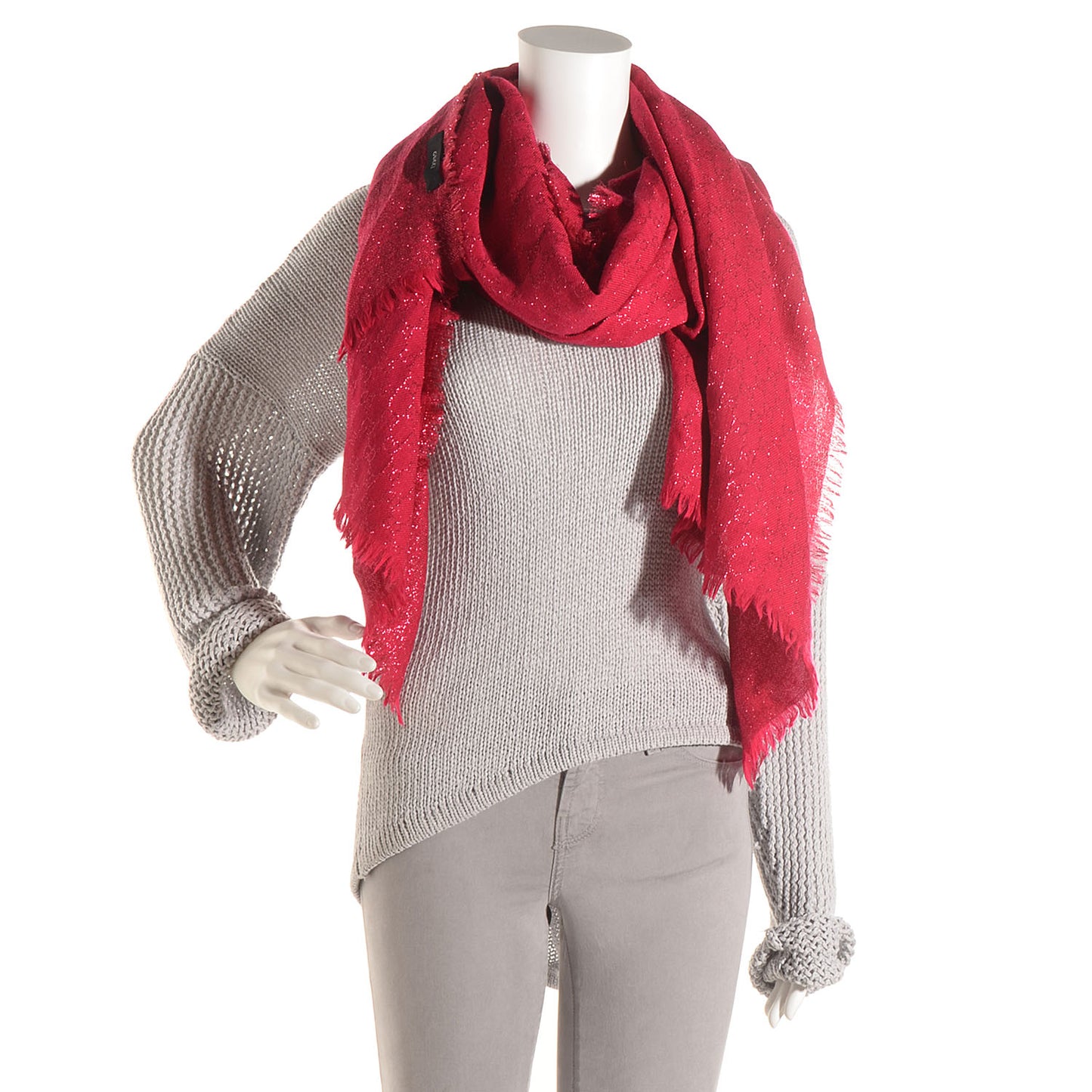 Silk Wool Shimmer Monogram Scarf Magenta