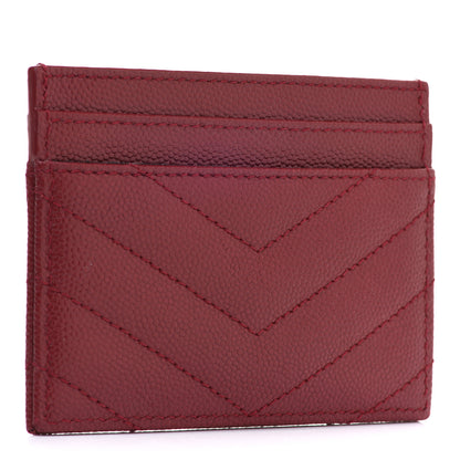 Saint Laurent Grain De Poudre Matelasse Chevron Monogram Credit Card Case New Red 3 of 9