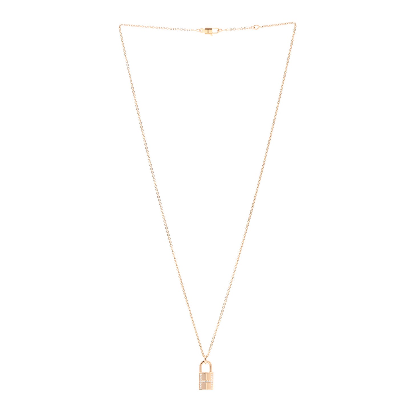 18K Rose Gold Diamond Amulettes Cadenas Pendant Necklace
