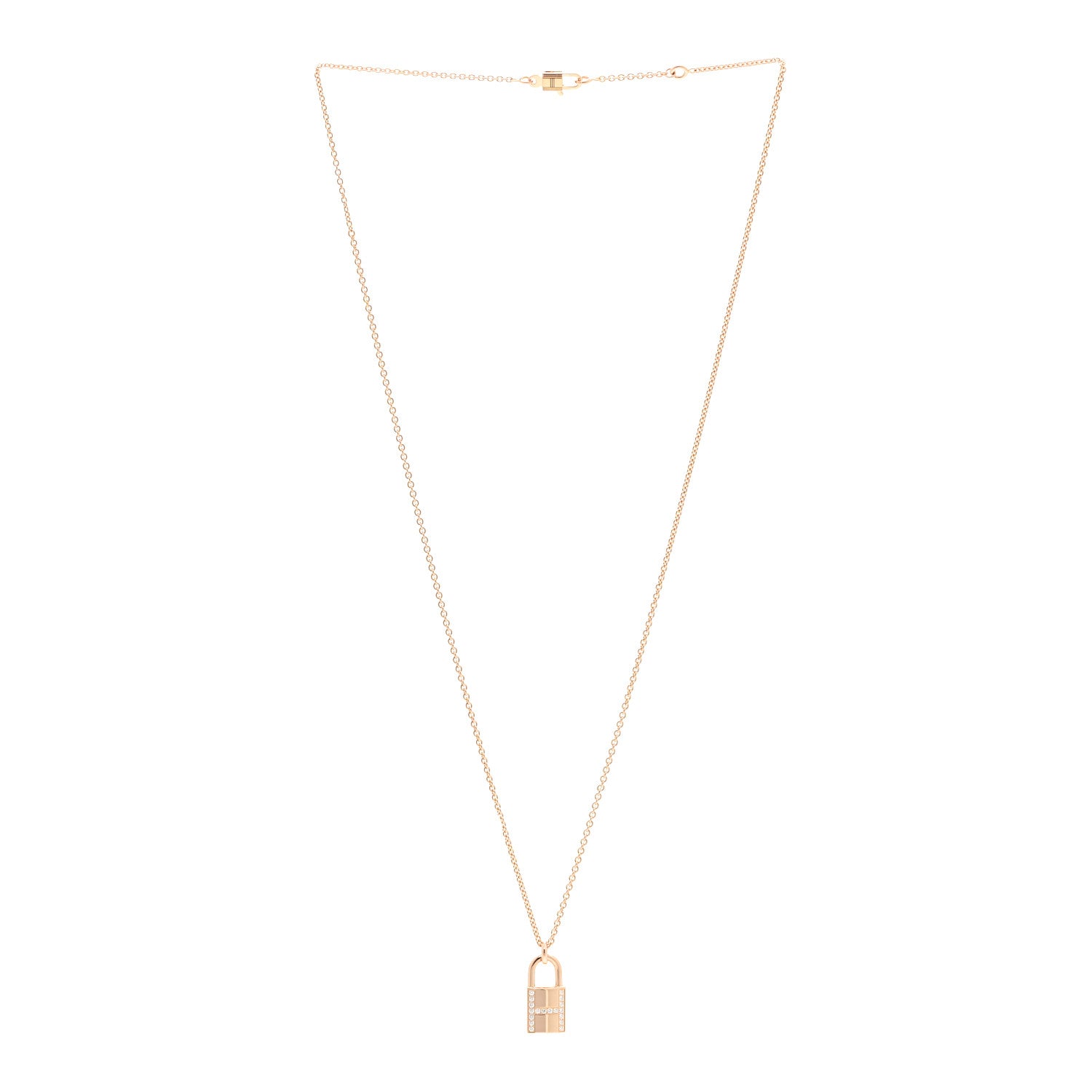 Hermes 18K Rose Gold Diamond Amulettes Cadenas Pendant Necklace 3 of 6