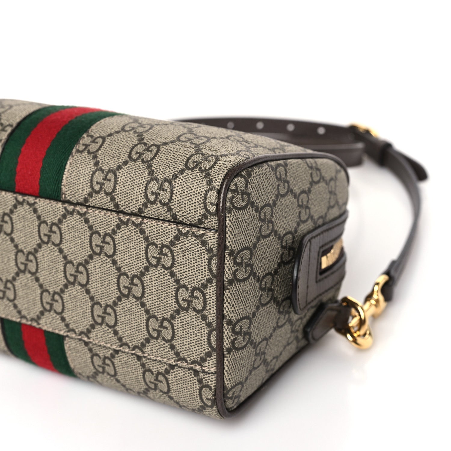 Gucci GG Supreme Monogram Textured Dollar Calfskin Web Mini Ophidia Top Handle Bag Beige Ebony New Acero 9 of 9