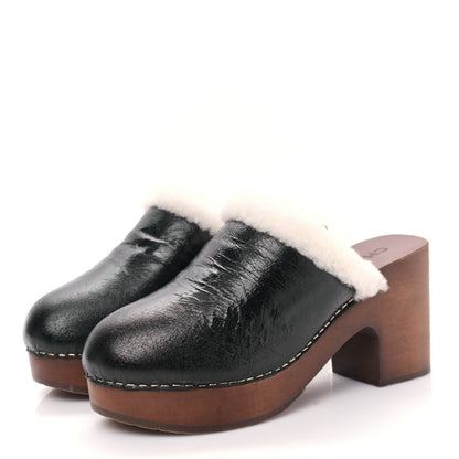 Chanel Crackled Sheepskin CC Mules 38 Black 3 of 9