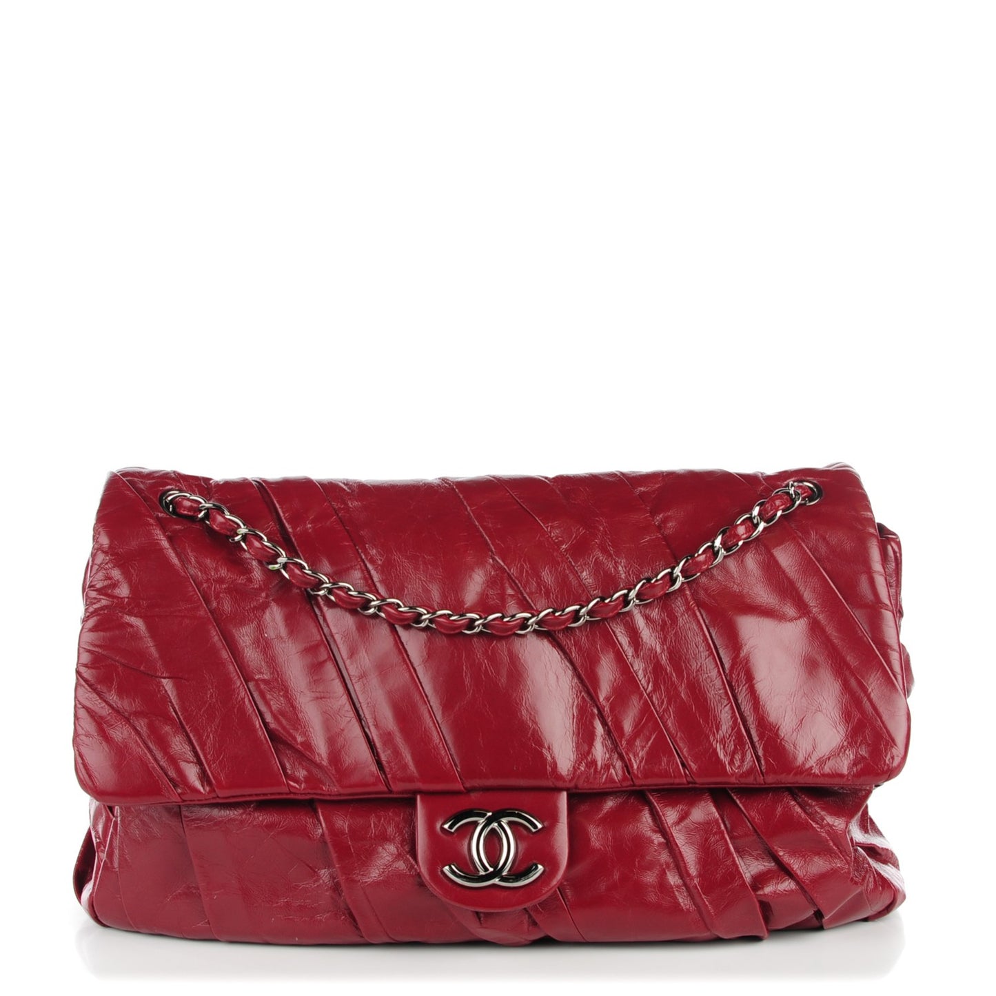 Glazed Calfskin Twisted Maxi Flap Red