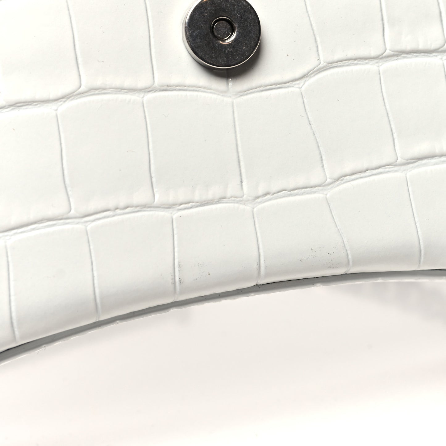 Shiny Calfskin Crocodile Embossed Small Hourglass Evening Chain Bag White