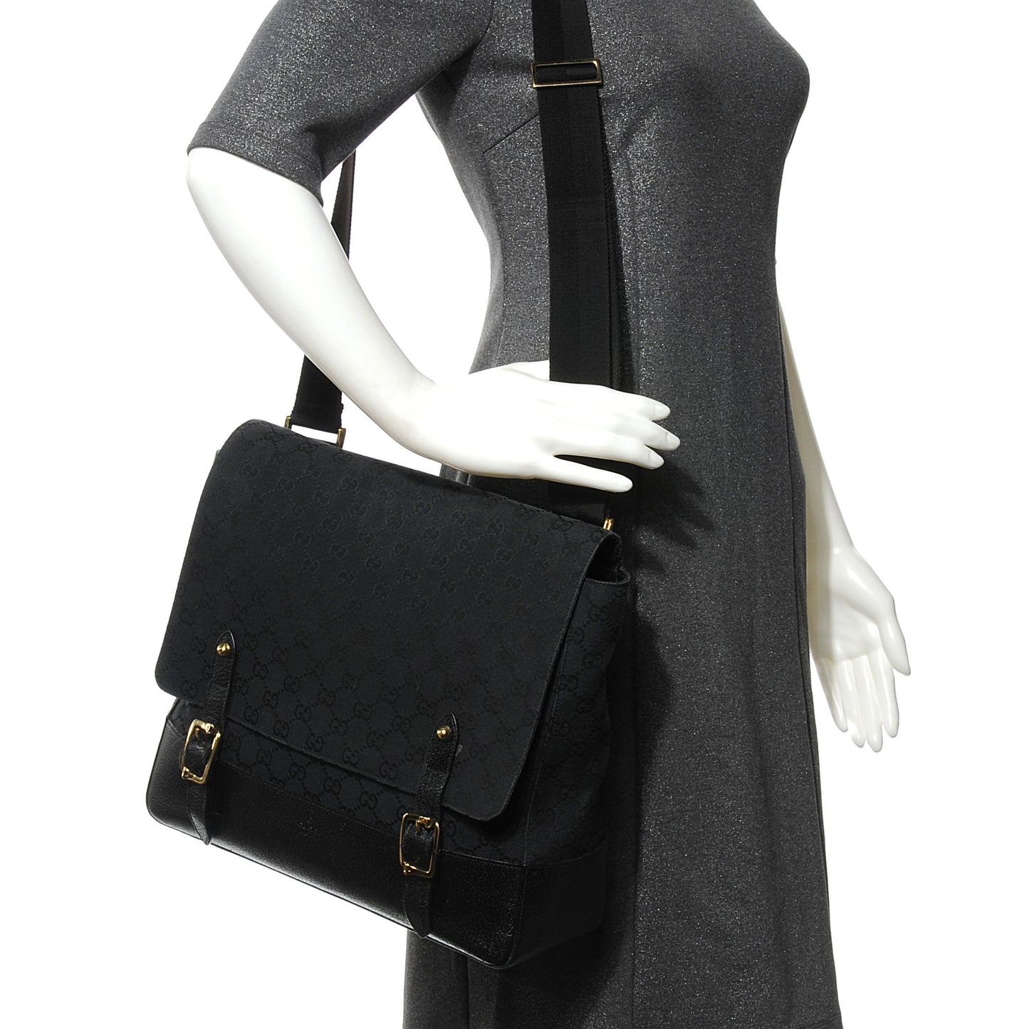 Monogram Calfskin Double Buckle Flap Messenger Bag Black