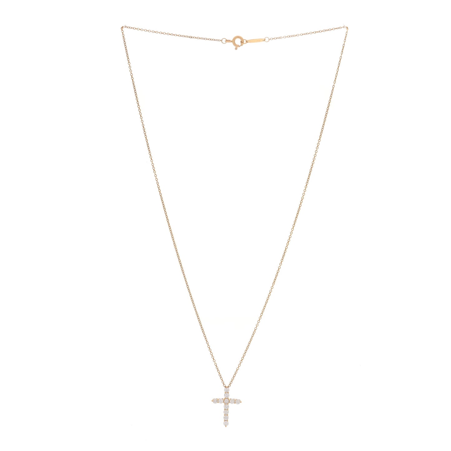 18K Yellow Gold Diamond Small Cross Pendant Necklace