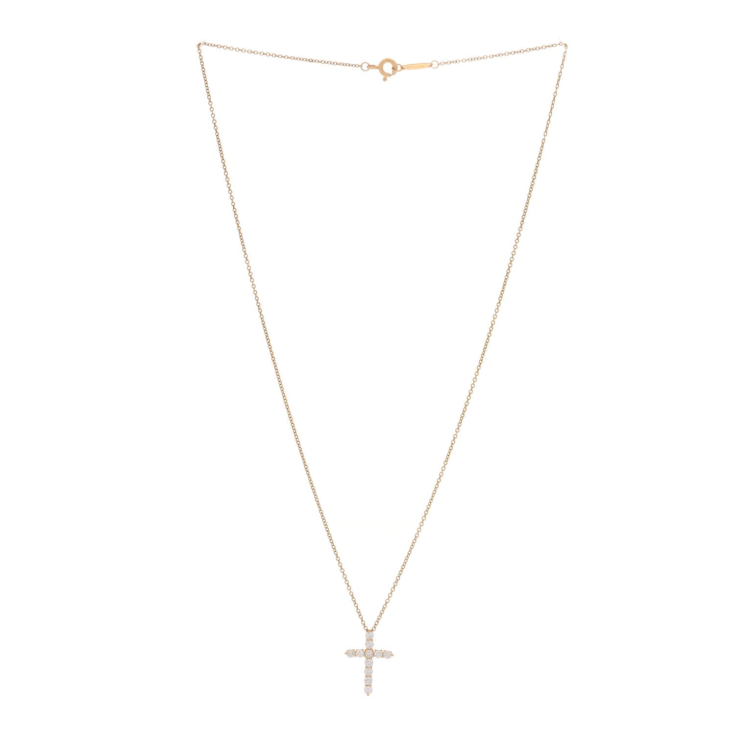 Tiffany 18K Yellow Gold Diamond Small Cross Pendant Necklace 3 of 6