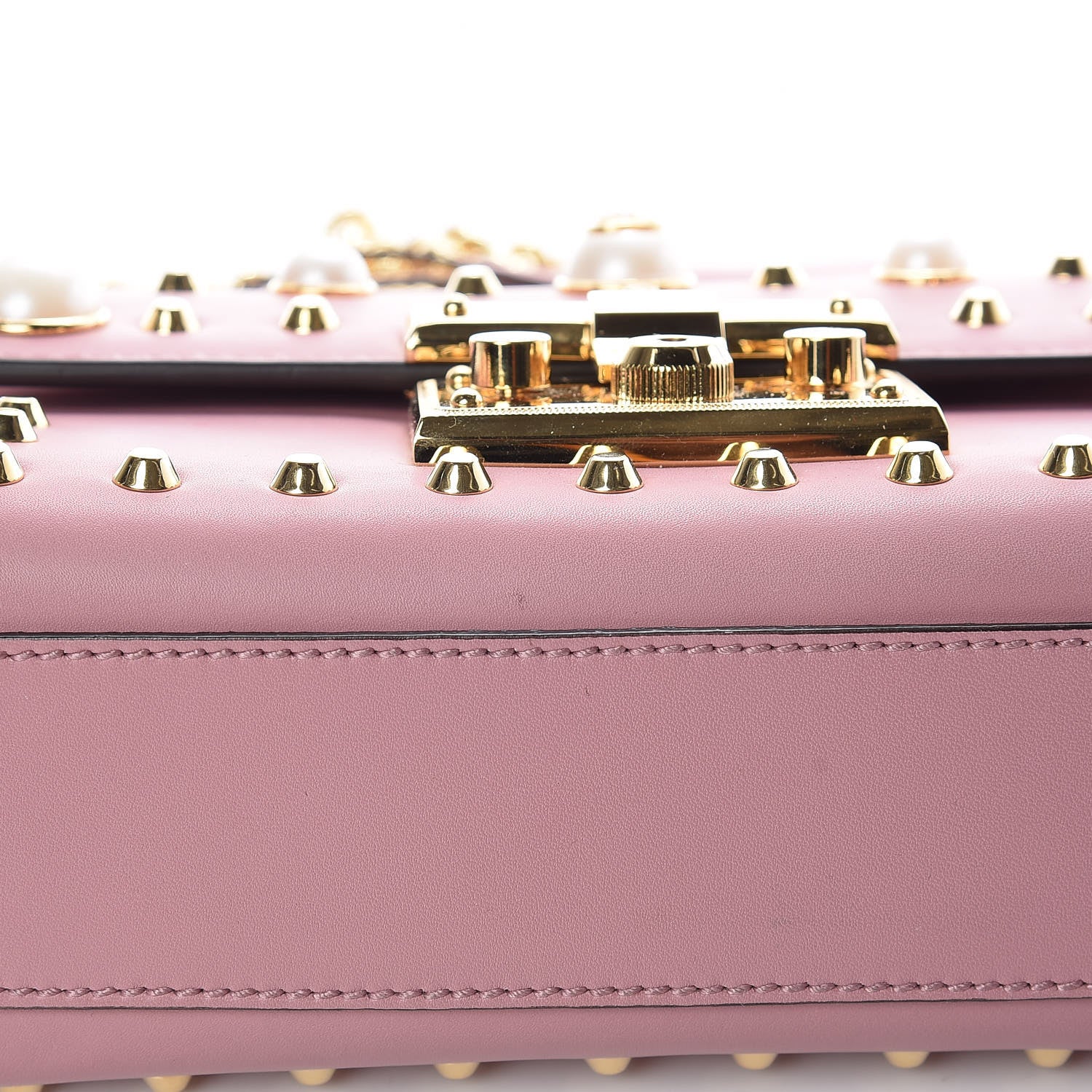 Gucci Calfskin Studded Small Padlock Shoulder Bag Carmine Rose 11 of 11