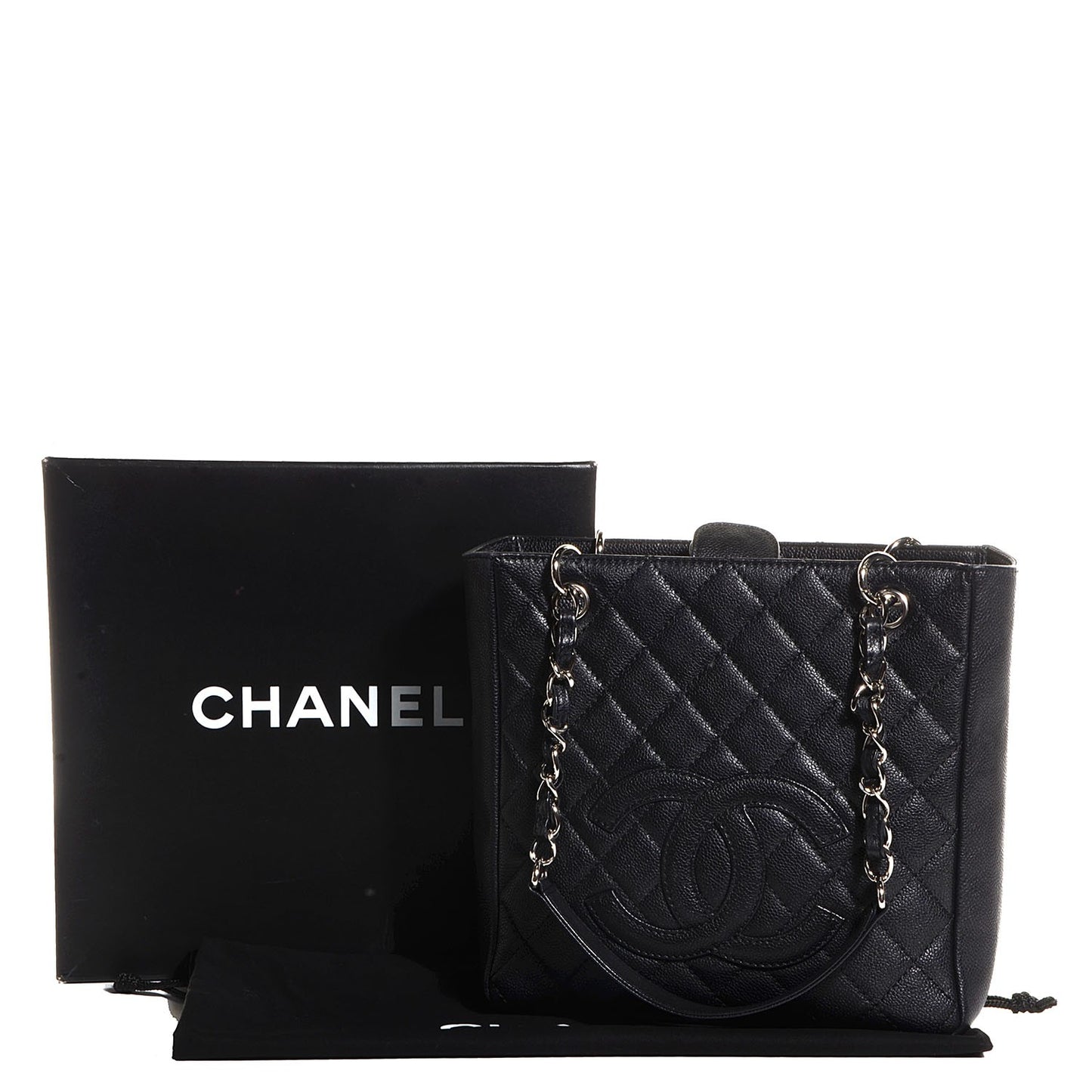 Caviar Quilted Petit Shopping Tote PST Black