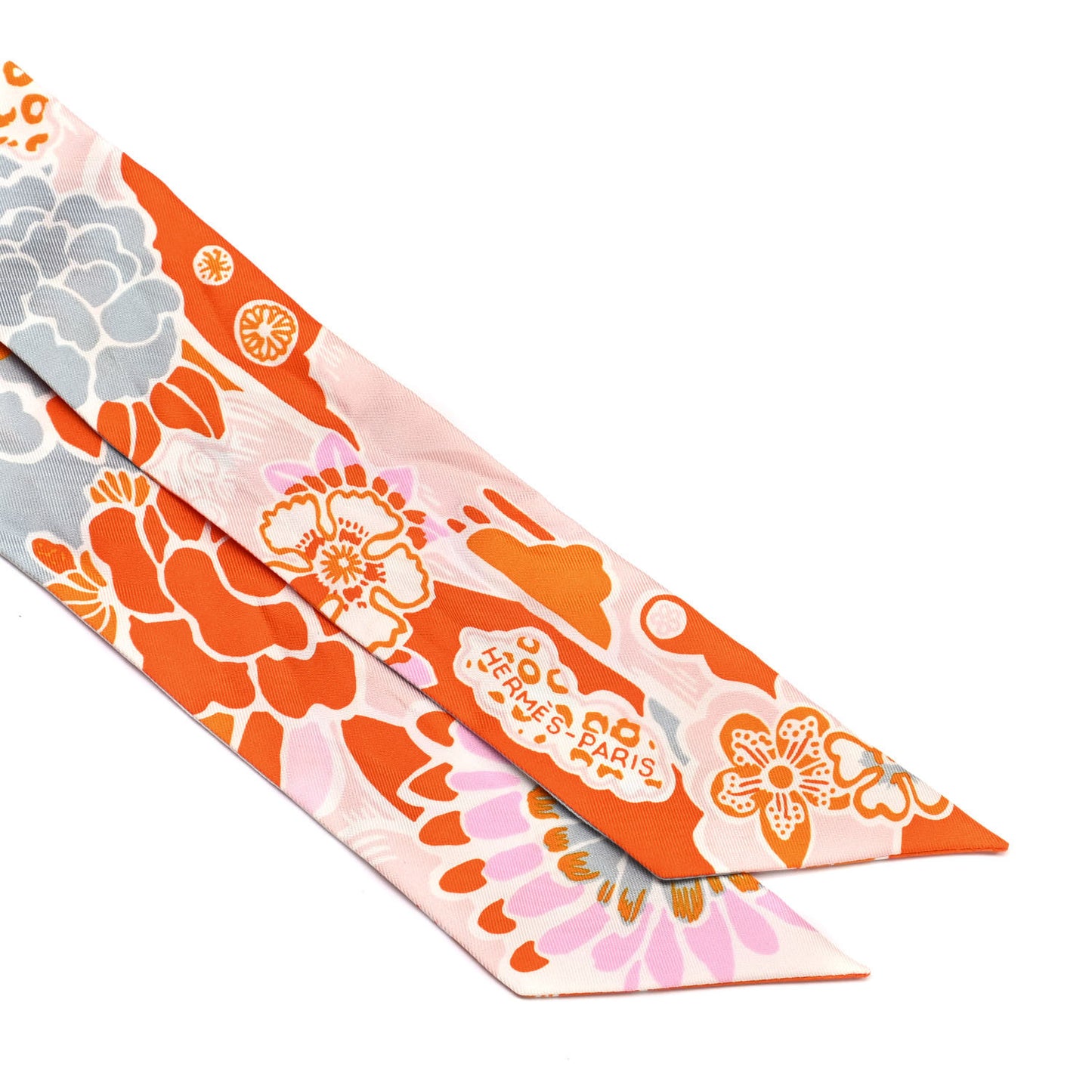 Silk Bingata Twilly Orange Rose Gris