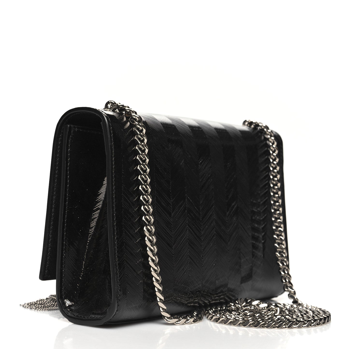 Patent Textured Striped Small Classic Monogram Kate Tassel Satchel Black