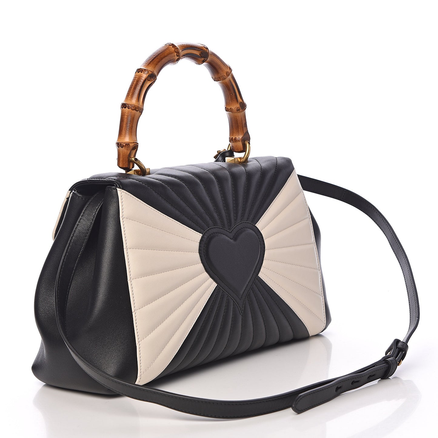 Calfskin Bamboo Trapuntata Queen Margaret Top Handle Bag Mystic White Black