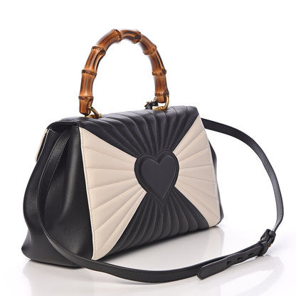 Gucci Calfskin Bamboo Trapuntata Queen Margaret Top Handle Bag Mystic White Black 3 of 10