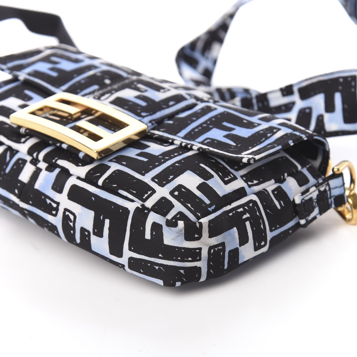 Fendi X JOSHUA VIDES Nylon FF Cloudy Mini Belt Baguette Bag White Celeste Black 10 of 11