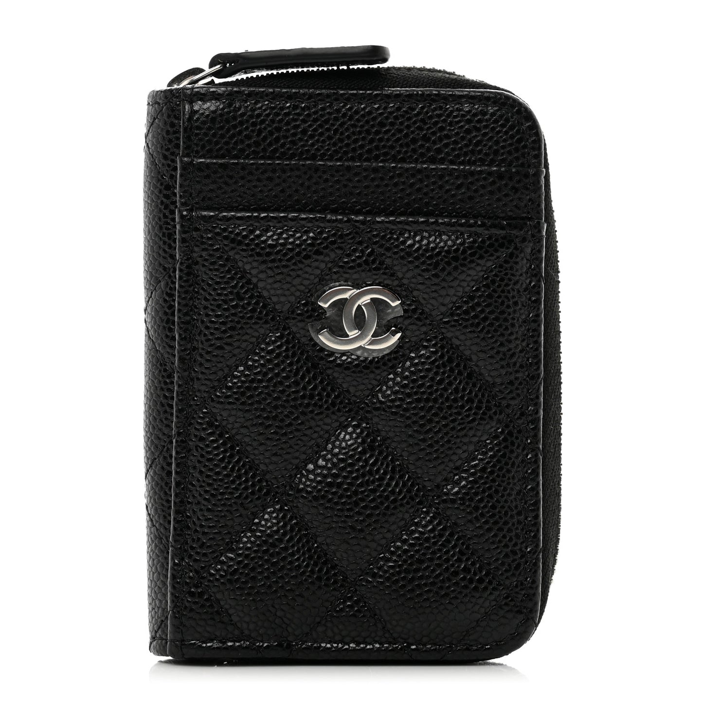 Caviar Quilted Zip Card Holder Black