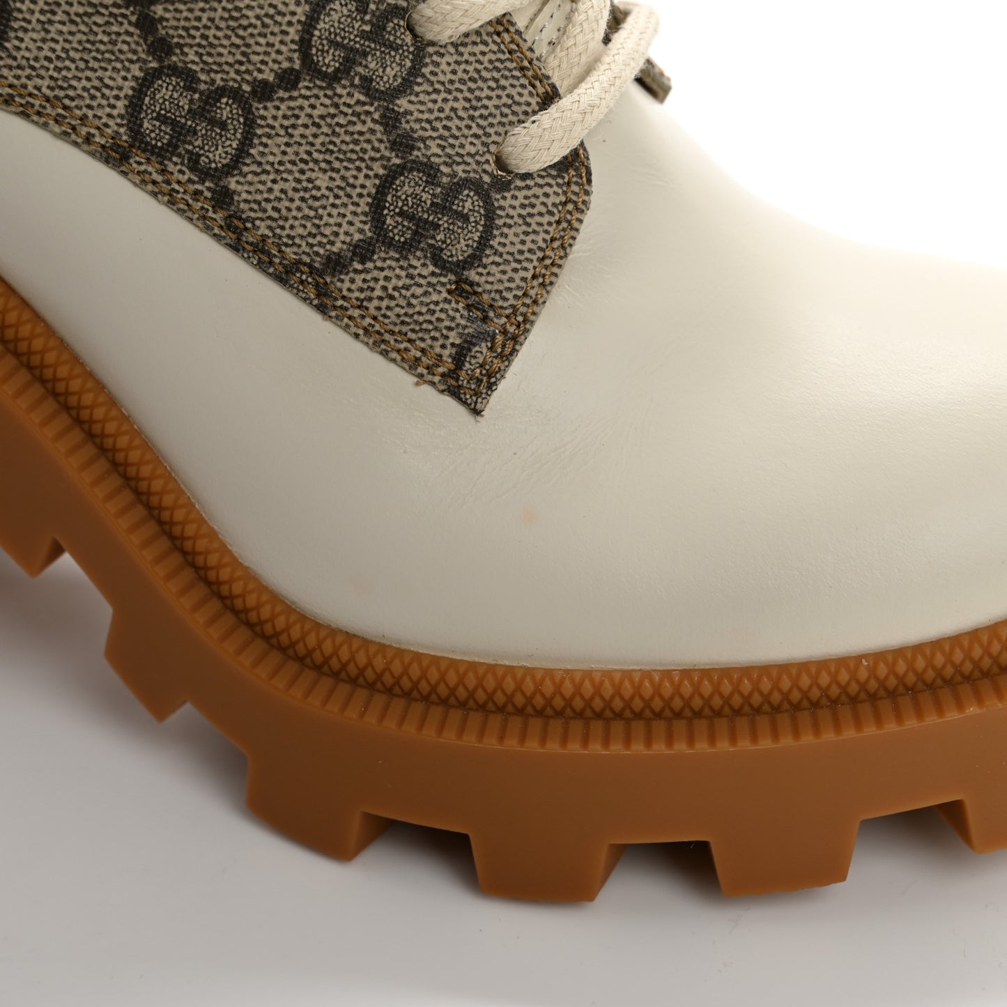 Calfskin GG Supreme Monogram Nappa Quilted Lace Up Ankle Boots 37 Mystic White Beige