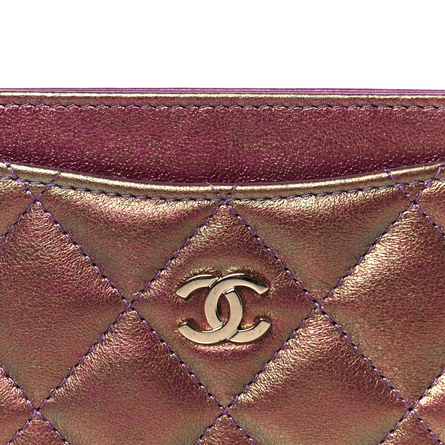 Iridescent Lambskin Quilted Card Holder Purple
