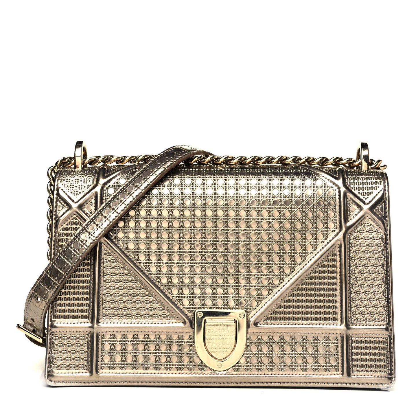 Metallic Patent Micro-Cannage Medium Diorama Flap Bag Gold