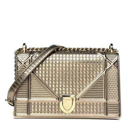 Christian Dior Metallic Patent Micro-Cannage Medium Diorama Flap Bag Gold 1 of 9