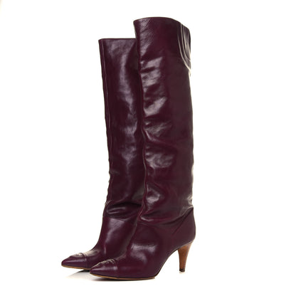 Chanel Calfskin CC Cap Toe Knee High Boots 36.5 Burgundy 3 of 6