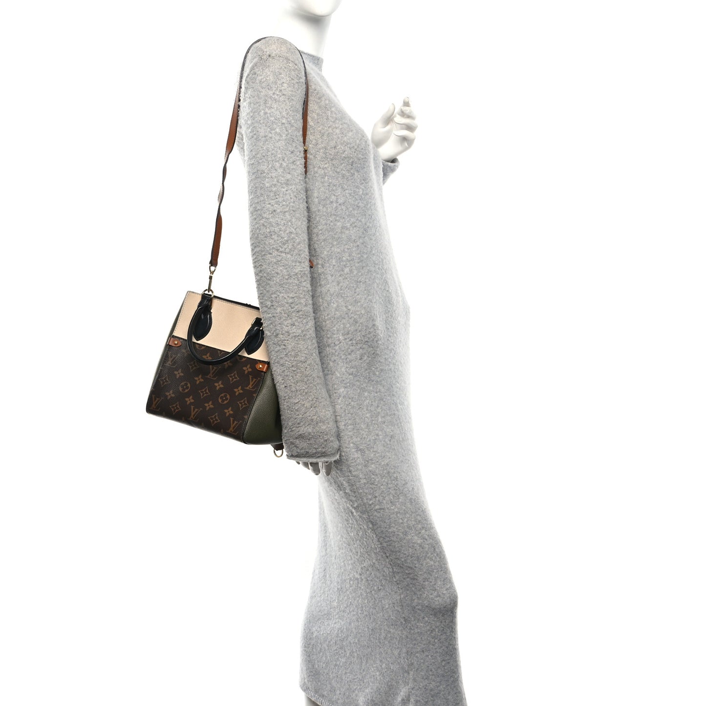 Calfskin Monogram Fold Tote PM Cream Khaki Black