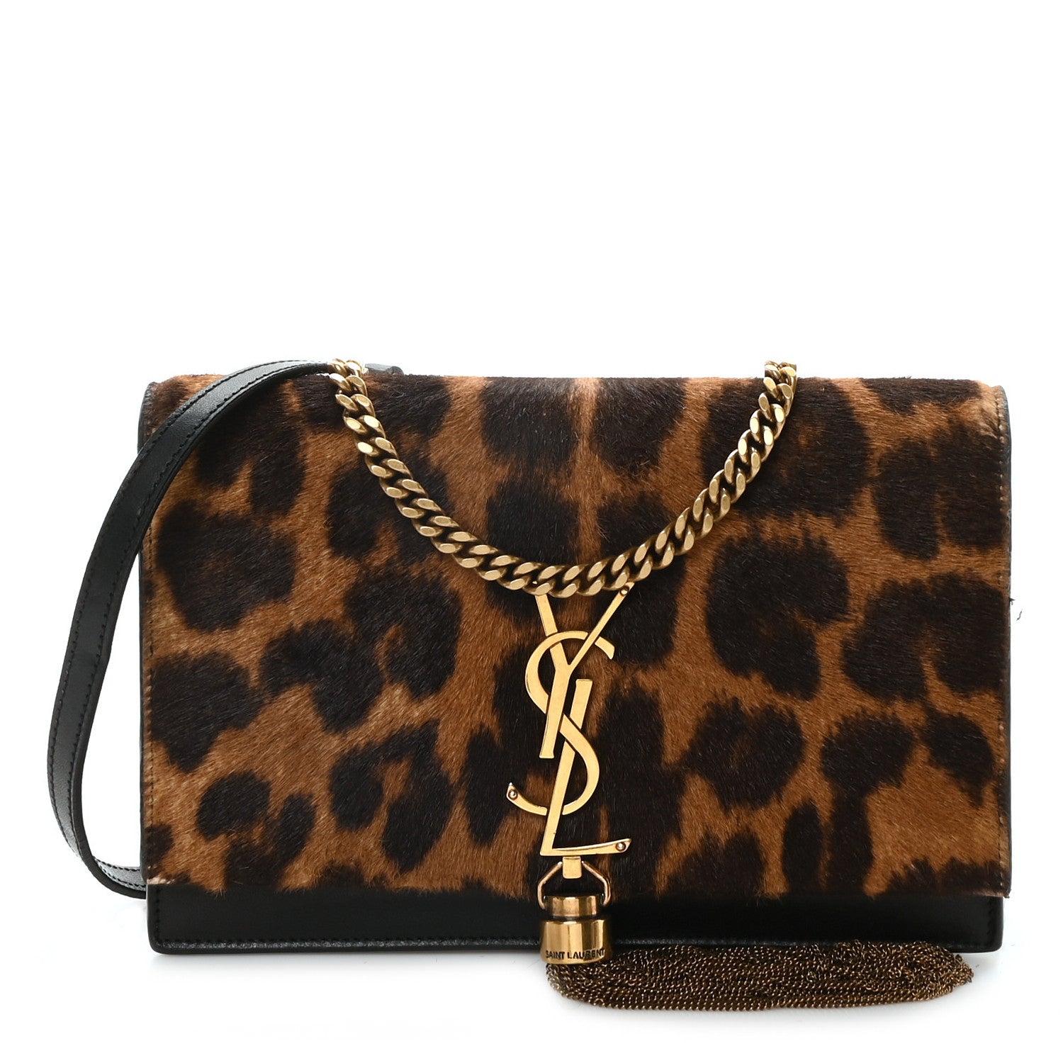 Saint Laurent Pony Hair Leopard Print Classic Monogram Kate Tassel Chain Wallet Black 1 of 10