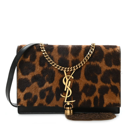 Saint Laurent Pony Hair Leopard Print Classic Monogram Kate Tassel Chain Wallet Black 1 of 10