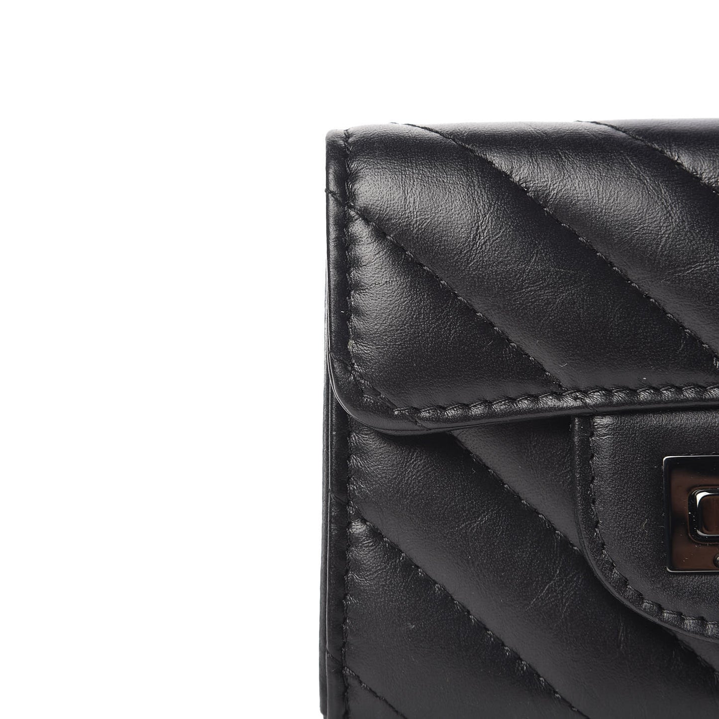Aged Calfskin Chevron Quilted Reissue Card Holder Wallet So Black