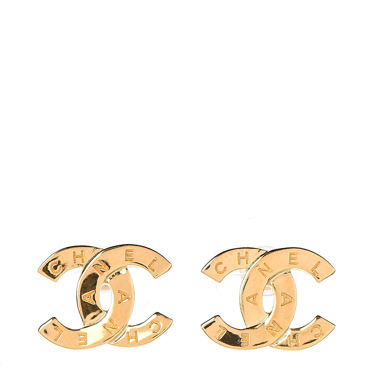 Metal CC Paris Button Stud Earrings Gold