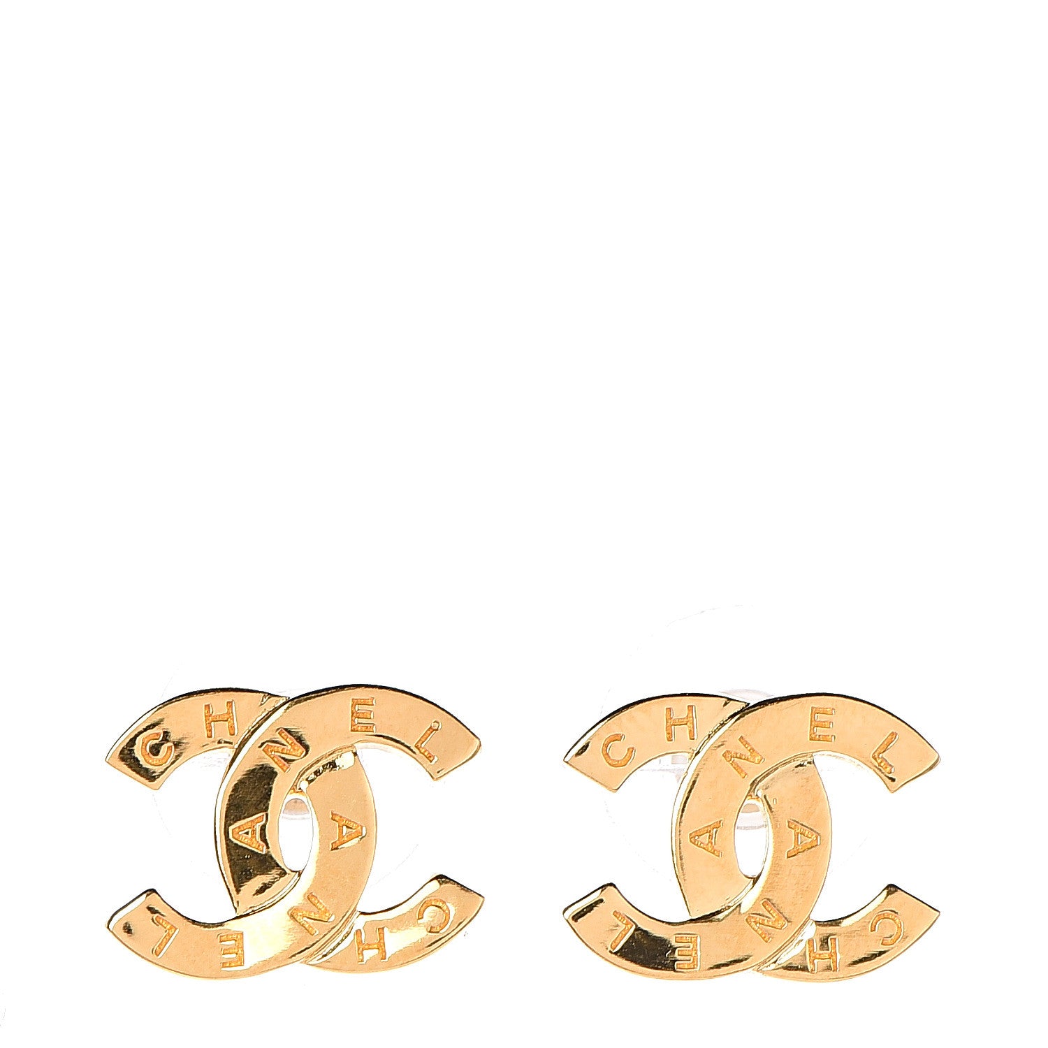 Chanel Metal CC Paris Button Stud Earrings Gold 1 of 4