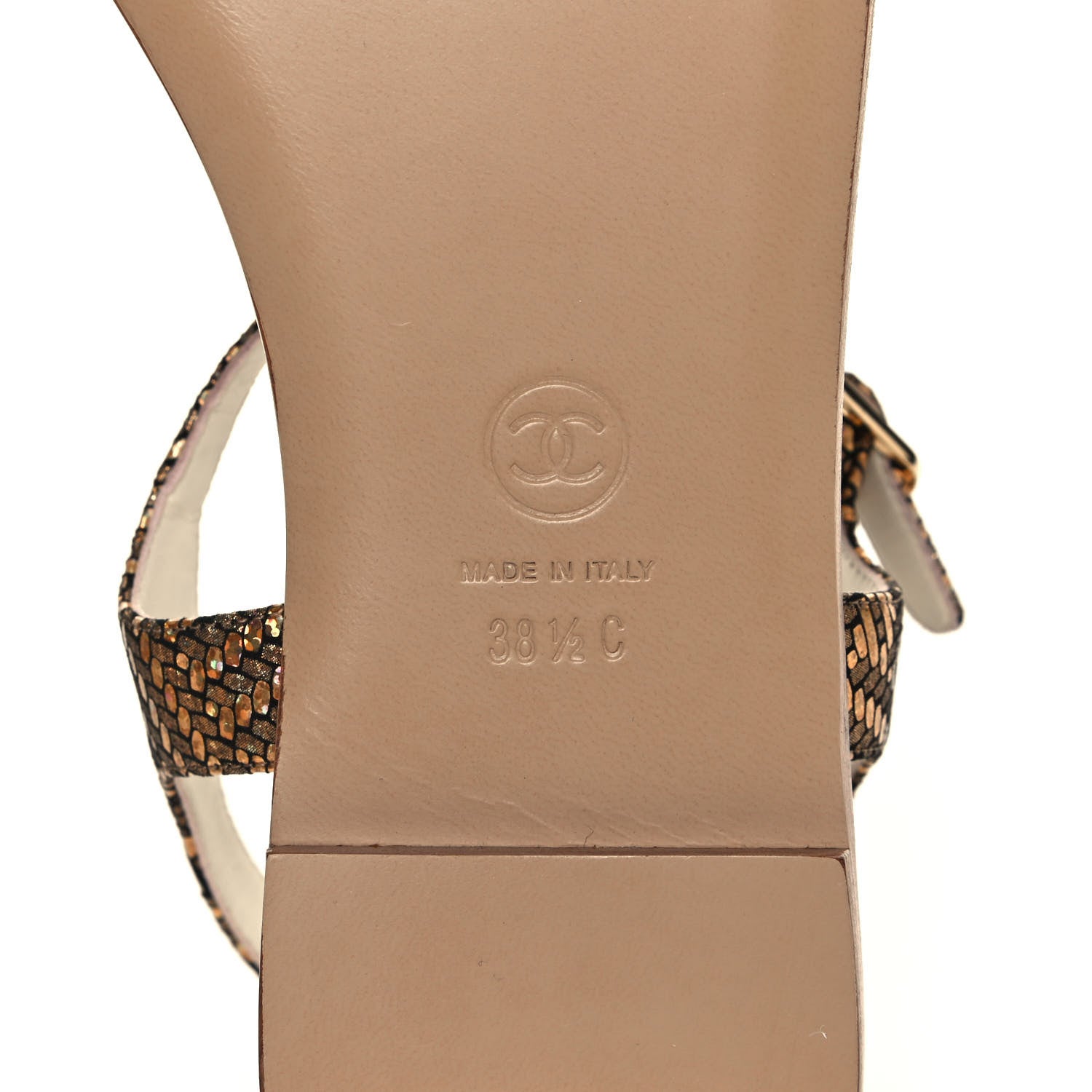 Chanel Fantasy Goatskin Suede CC Chain Thong Sandals 38.5 Gold Black 6 of 8