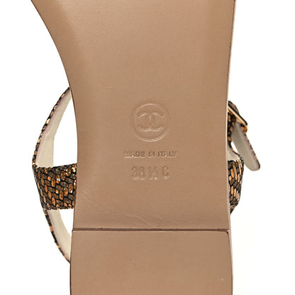 Chanel Fantasy Goatskin Suede CC Chain Thong Sandals 38.5 Gold Black 6 of 8