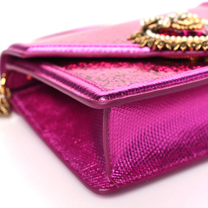 Dolce & Gabbana Glitter Metallic Lizard Small Devotion Top Handle Bag Fuchsia 8 of 10