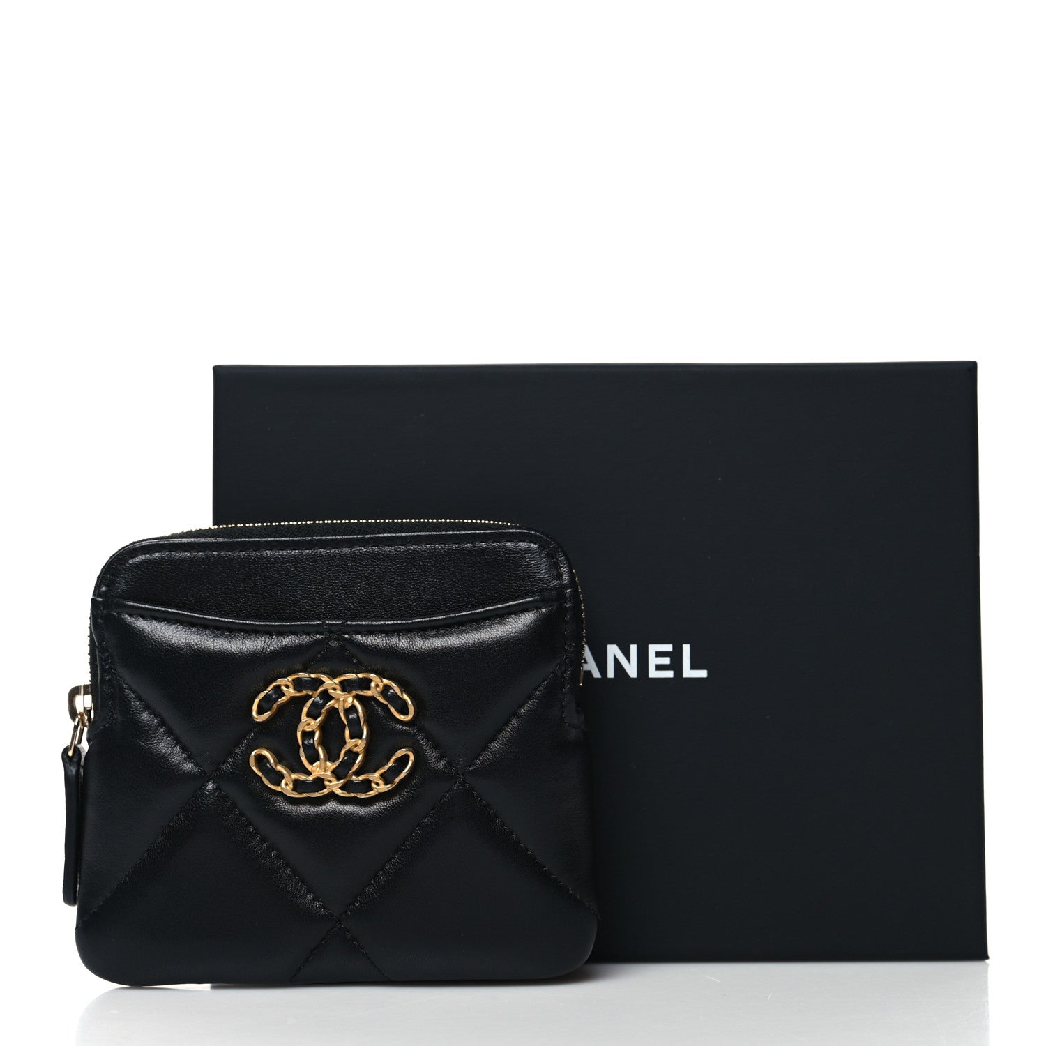 Chanel Lambskin Quilted Chanel 19 Zip Card Holder Wallet Black 9 of 9