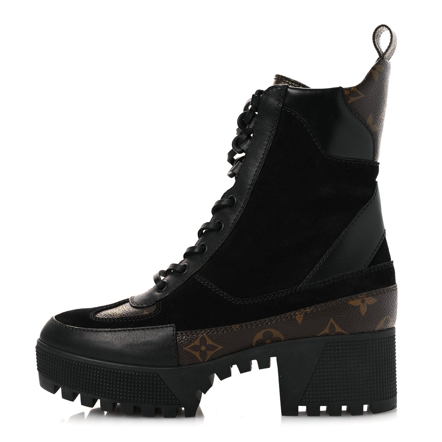 Suede Calfskin Monogram Laureate Platform Desert Boots 36 Black