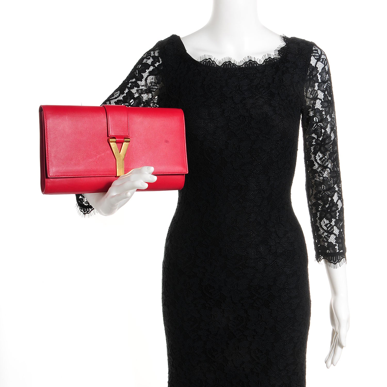 Saint Laurent Calfskin Classic Y Clutch Red 2 of 8