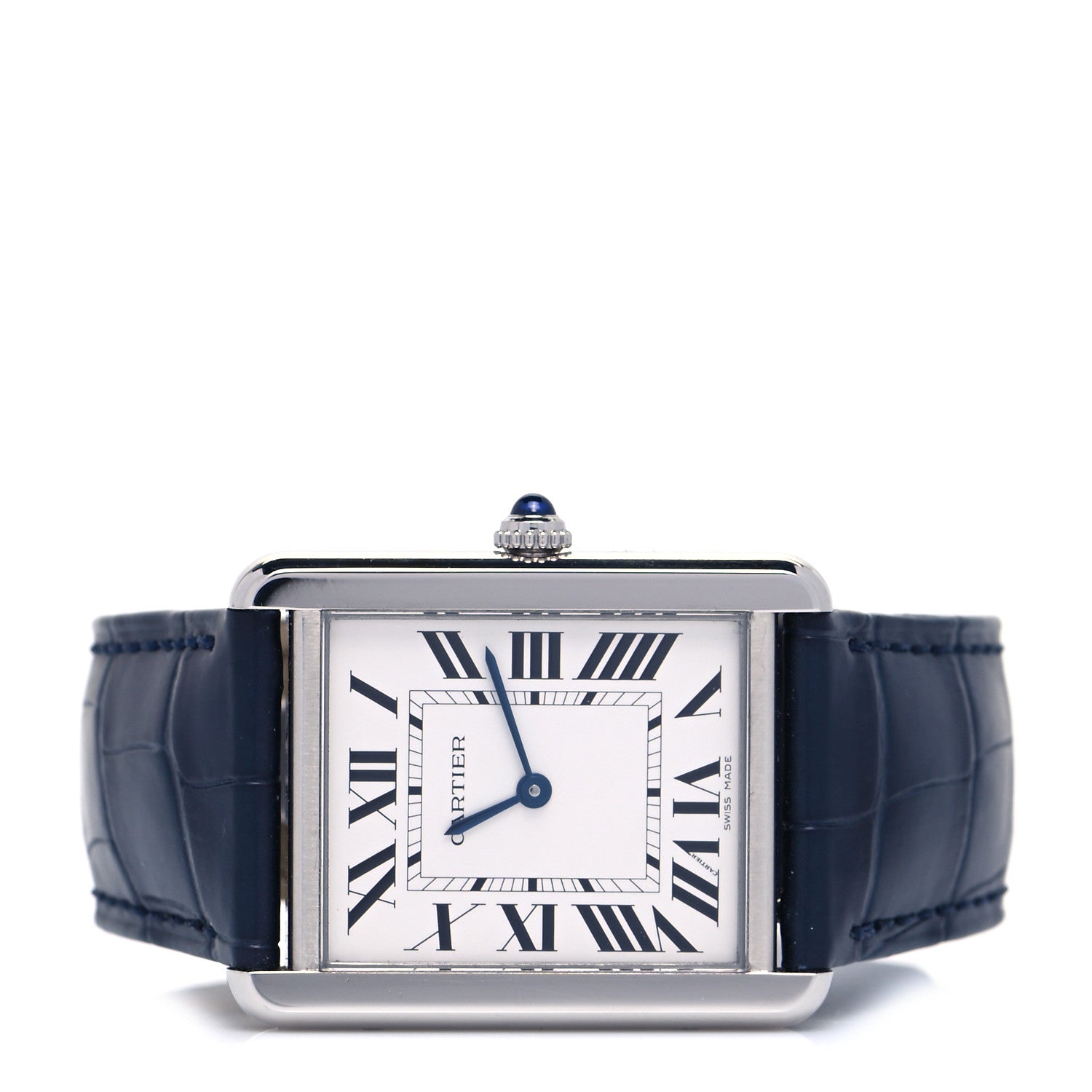 Cartier Stainless Steel Alligator 27mm Tank Solo Quartz Watch Blue 2 of 5