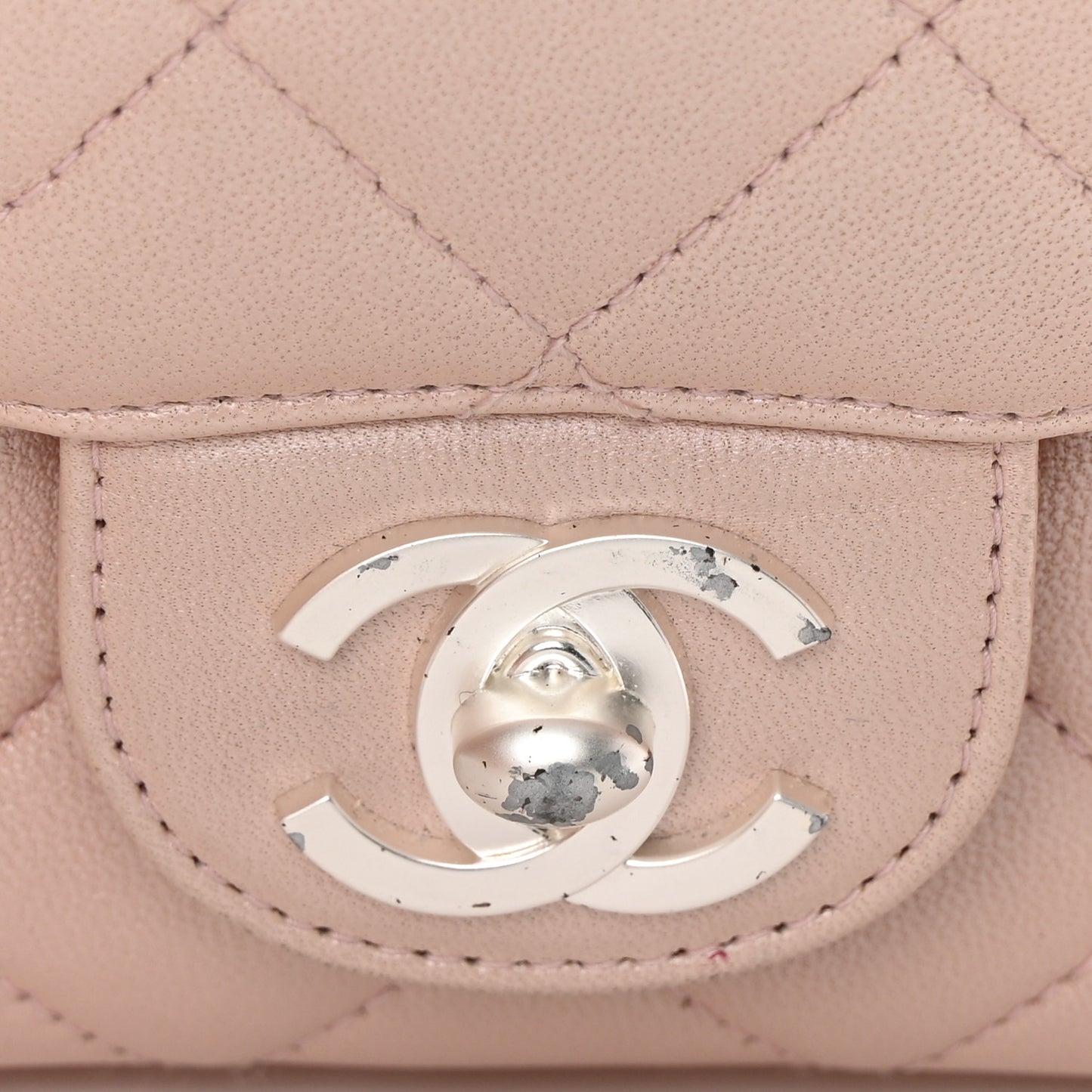 Metallic Lambskin Quilted Extra Mini Rectangular Flap Pink