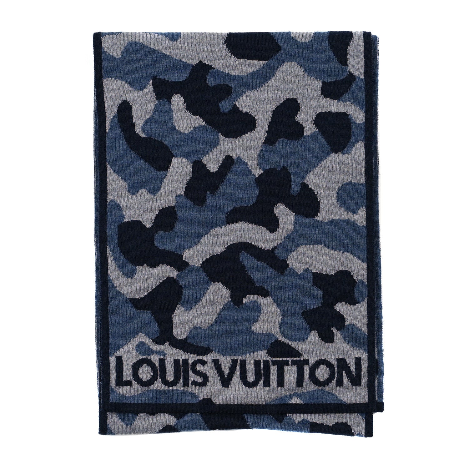 Louis Vuitton Wool Camouflage Scarf Navy 2 of 3